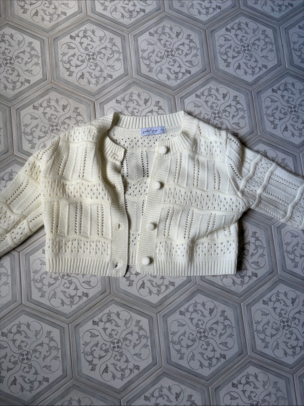 Petal and Pup Cream Knit Cropped Cardigan with Fabric Buttons